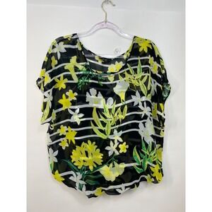 Alfani Blouse Double Layer Black/White Yellow Flowers‎ Womens Size 14